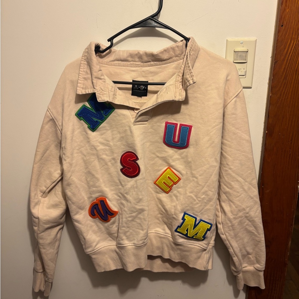 Cream Sweatshirt with Colorful Letter Patches